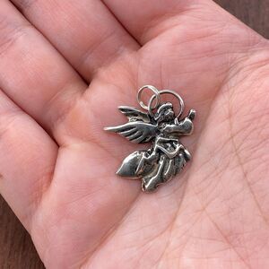 Vintage 925 Sterling Silver Herald Angel Halo Religious Pendant Bracelet Charm